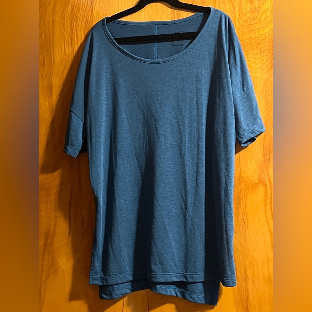 Nike Dri Fit Womens S Top Short Sleeve Side Slits Workout Activewear Blue